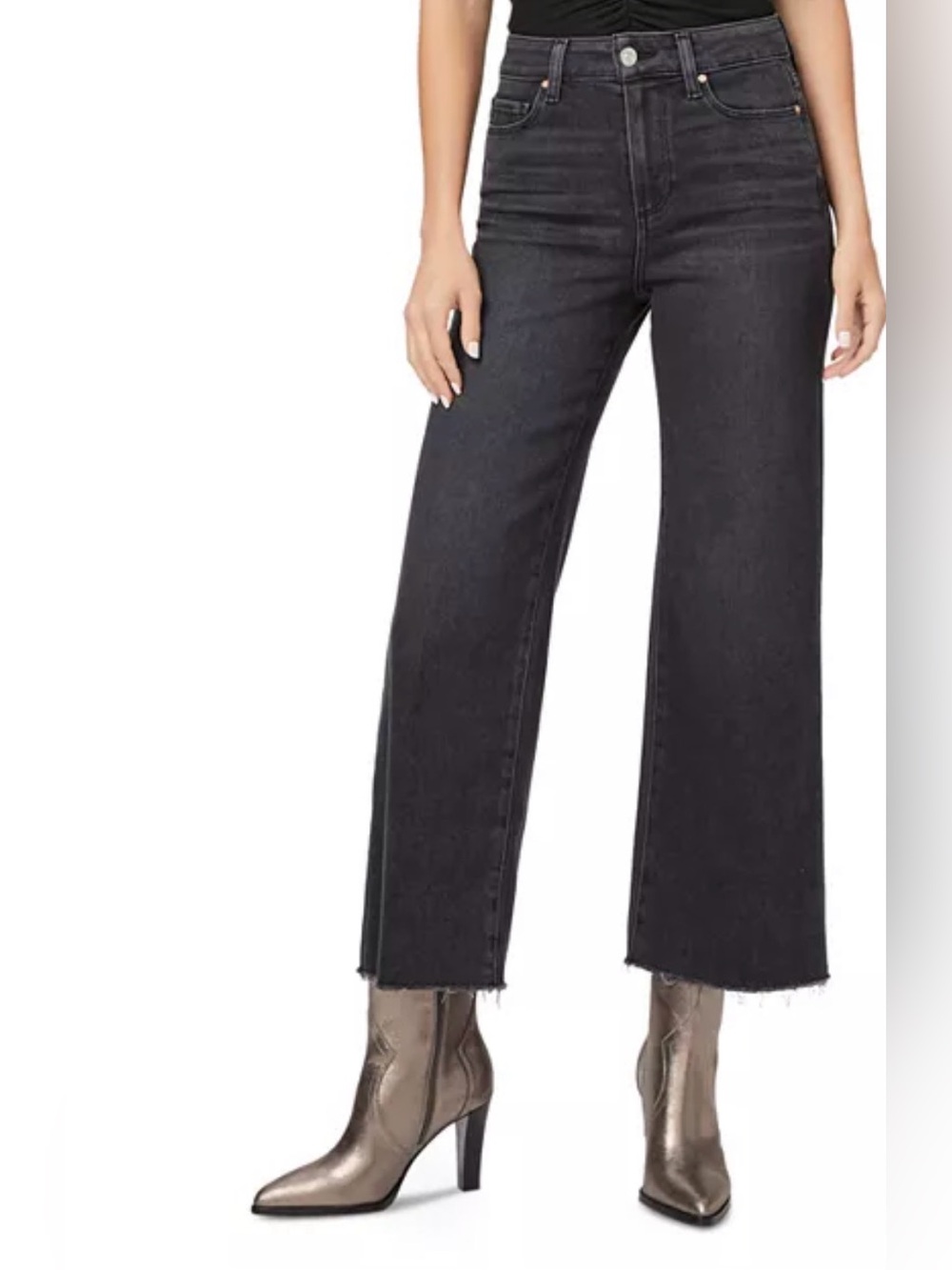 PAIGE Anessa High-Rise Cropped Wide-Leg Jeans in Washed Black